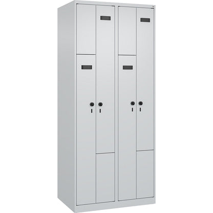 Evolo PLUS Z-locker, 2 compartments, light grey, W 800 mm, 4 compartments, with floor glides, security rotary bolt.