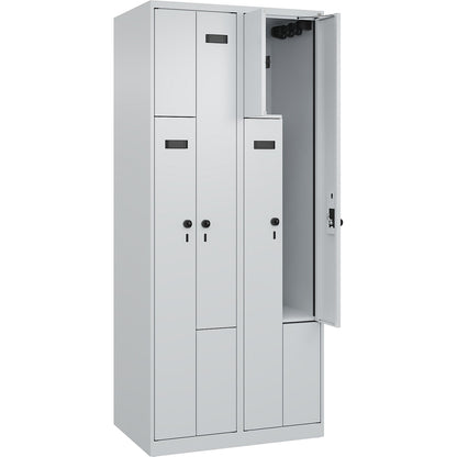 Evolo PLUS Z-locker, 2 compartments, light grey, W 800 mm, 4 compartments, with floor glides, security rotary bolt.