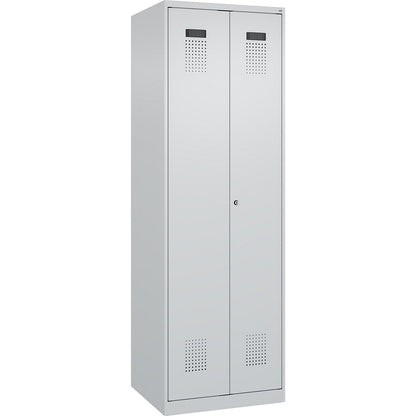 Evolo PLUS clean and dirty locker, 1 compartment, shortened centre divider, light grey, W 600 mm, with floor glides, cylinder lock.