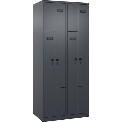 Evolo PLUS Z-locker, 2 compartments, grey, W 800 mm, 4 compartments, with floor glides, security rotary bolt.