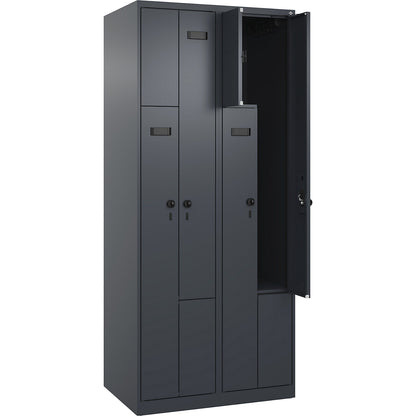 Evolo PLUS Z-locker, 2 compartments, grey, W 800 mm, 4 compartments, with floor glides, security rotary bolt.