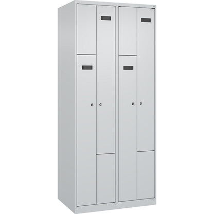 Evolo PLUS Z-locker, 2 compartments, light grey, W 800 mm, 4 compartments, with floor glides, cylinder lock.