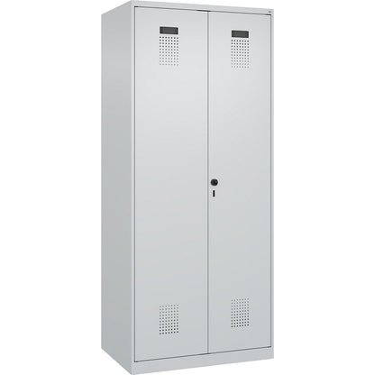 Evolo PLUS clean and dirty locker, 1 compartment, shortened centre divider, light grey, W 800 mm, with floor glides, security rotary bolt.