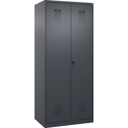 Evolo PLUS clean and dirty locker, 1 compartment, shortened centre divider, grey, W 800 mm, with floor glides, security rotary bolt.