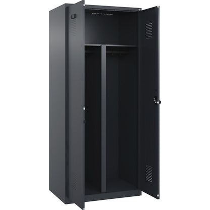 Evolo PLUS clean and dirty locker, 1 compartment, shortened centre divider, grey, W 800 mm, with floor glides, security rotary bolt.
