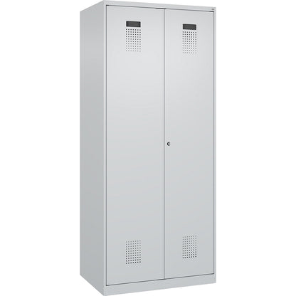 Evolo PLUS clean and dirty locker, 1 compartment, shortened centre divider, light grey, W 800 mm, with floor glides, cylinder lock.