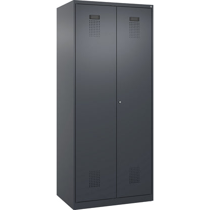 Evolo PLUS clean and dirty locker, 1 compartment, shortened centre divider, grey, W 800 mm, with floor glides, cylinder lock.
