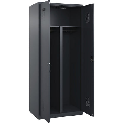 Evolo PLUS clean and dirty locker, 1 compartment, shortened centre divider, grey, W 800 mm, with floor glides, cylinder lock.