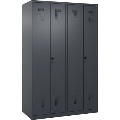 Evolo PLUS clean and dirty locker, 2 compartments, shortened centre divider, grey, W 1200 mm, with floor glides, security rotary bolt.
