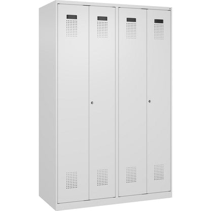 Evolo PLUS clean and dirty locker, 2 compartments, shortened centre divider, white, W 1200 mm, with floor glides, cylinder lock.
