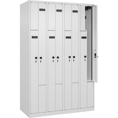 Evolo PLUS Z-locker, 4 compartments, white, W 1200 mm, 8 compartments, with floor glides, security rotary bolt.