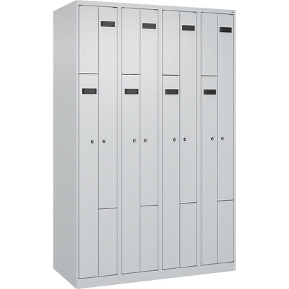 Evolo PLUS Z-locker, 4 compartments, light grey, W 1200 mm, 8 compartments, with floor glides, cylinder lock.
