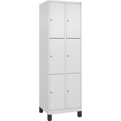 Evolo PLUS 3-fold compartment locker, 2 compartments, white, W 600 mm, 6 compartments, with wide feet, cylinder lock.