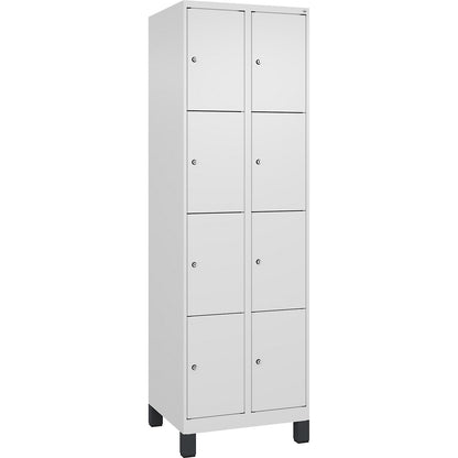 Evolo PLUS 4-fold compartment locker, 2 compartments, white, W 600 mm, 8 compartments, with wide feet, cylinder lock.