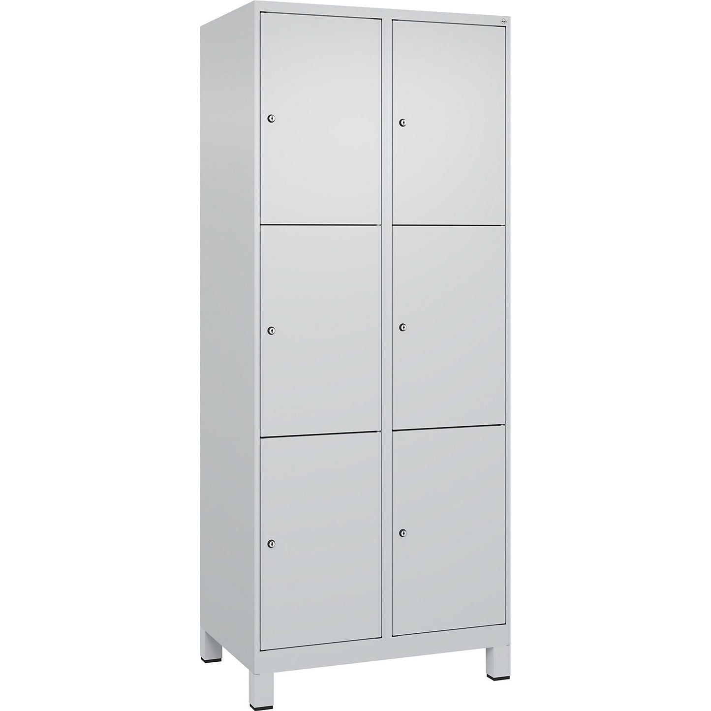 Evolo PLUS 3-fold compartment locker, 2 compartments, light grey, W 800 mm, 6 compartments, with wide feet, cylinder lock.