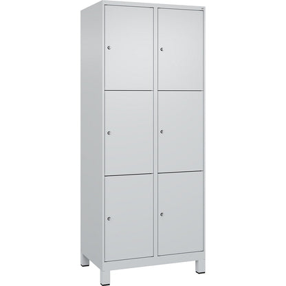 Evolo PLUS 3-fold compartment locker, 2 compartments, light grey, W 800 mm, 6 compartments, with wide feet, cylinder lock.