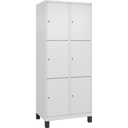 Evolo PLUS 3-fold compartment locker, 2 compartments, white, W 800 mm, 6 compartments, with wide feet, cylinder lock.