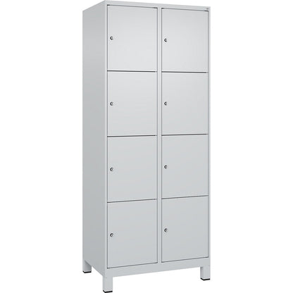 Evolo PLUS 4-fold compartment locker, 2 compartments, light grey, W 800 mm, 8 compartments, with wide feet, cylinder lock.