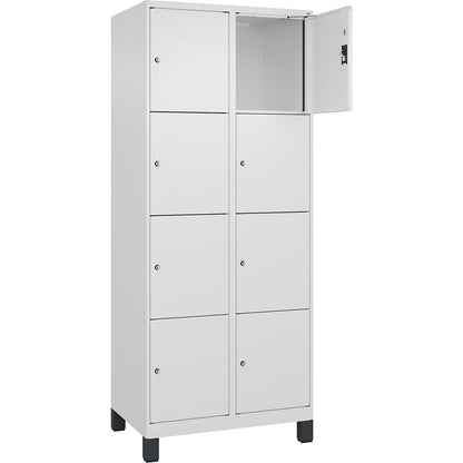 Evolo PLUS 4-fold compartment locker, 2 compartments, white, W 800 mm, 8 compartments, with wide feet, cylinder lock.