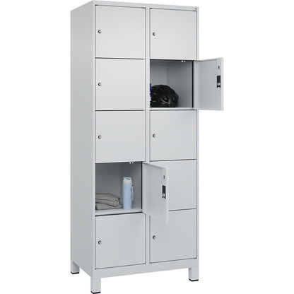 Evolo PLUS 5-fold compartment locker, 2 compartments, light grey, W 800 mm, 10 compartments, with wide feet, cylinder lock.