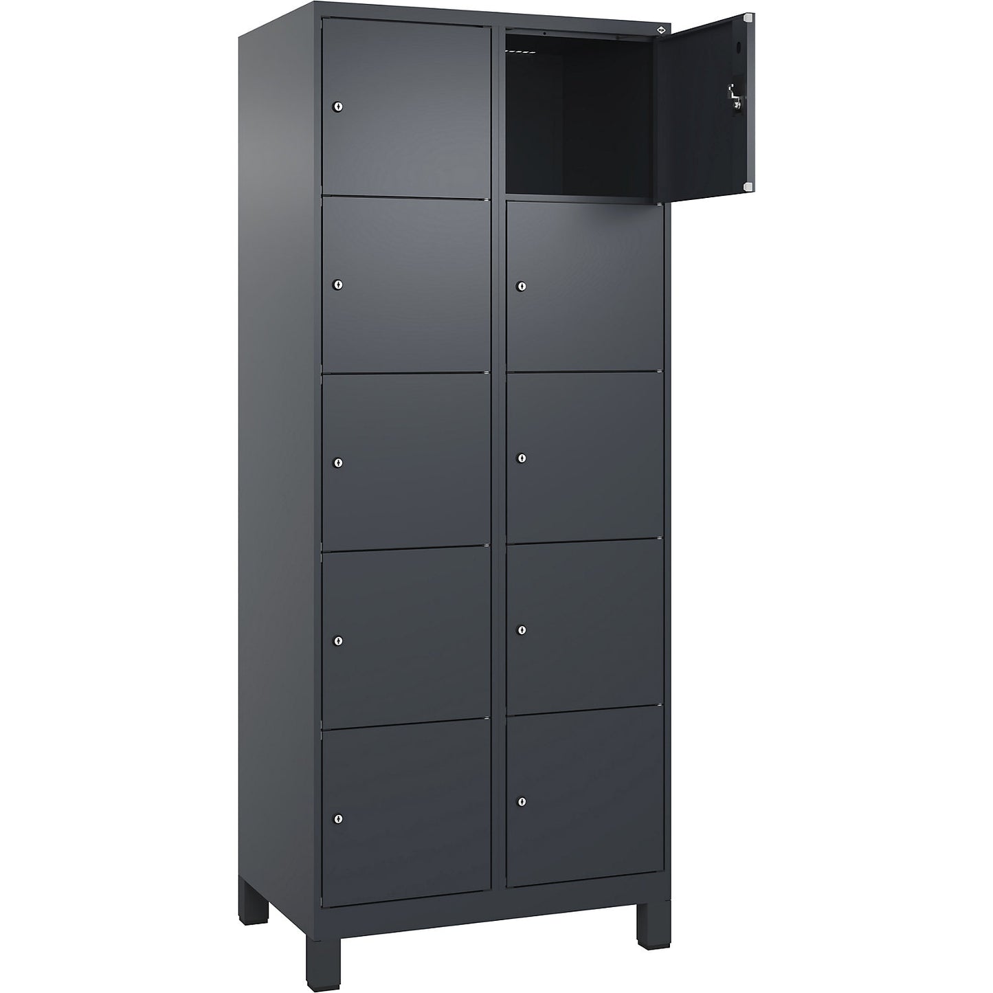 Evolo PLUS 5-fold compartment locker, 2 compartments, grey, W 800 mm, 10 compartments, with wide feet, cylinder lock.