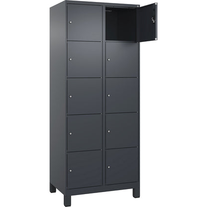 Evolo PLUS 5-fold compartment locker, 2 compartments, grey, W 800 mm, 10 compartments, with wide feet, cylinder lock.