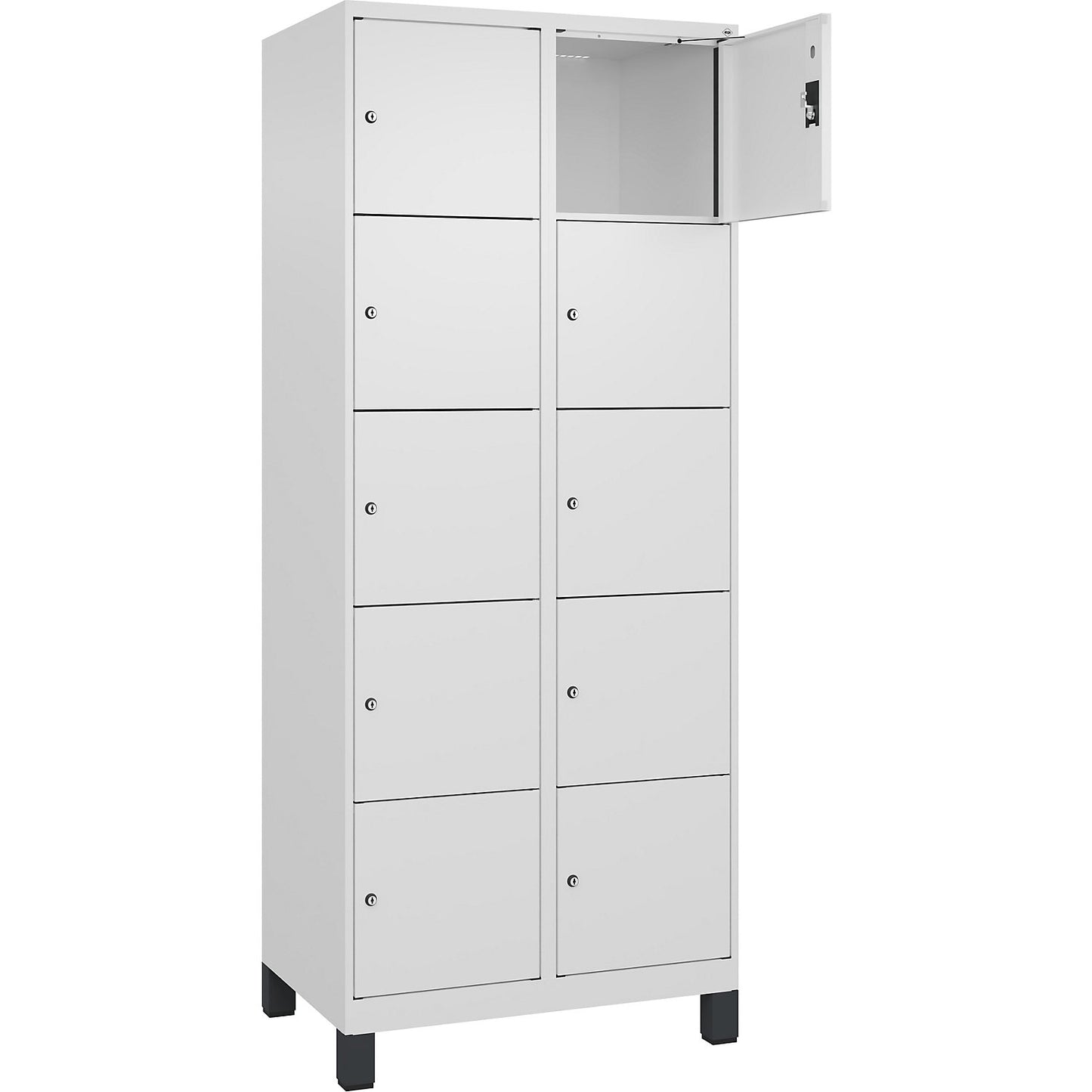 Evolo PLUS 5-fold compartment locker, 2 compartments, white, W 800 mm, 10 compartments, with wide feet, cylinder lock.
