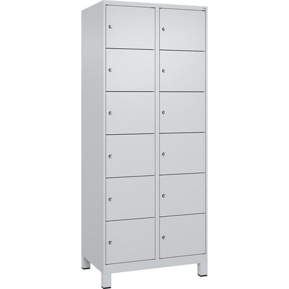 Evolo PLUS 6-fold compartment locker, 2 compartments, light grey, W 800 mm, 12 compartments, with wide feet, cylinder lock.
