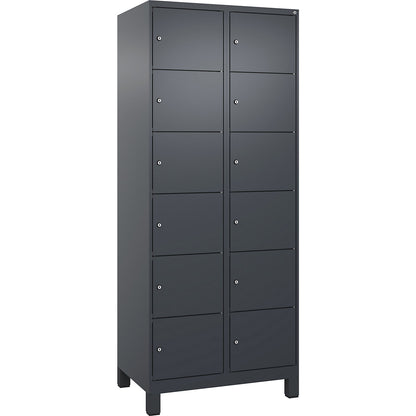 Evolo PLUS 6-fold compartment locker, 2 compartments, grey, W 800 mm, 12 compartments, with wide feet, cylinder lock.
