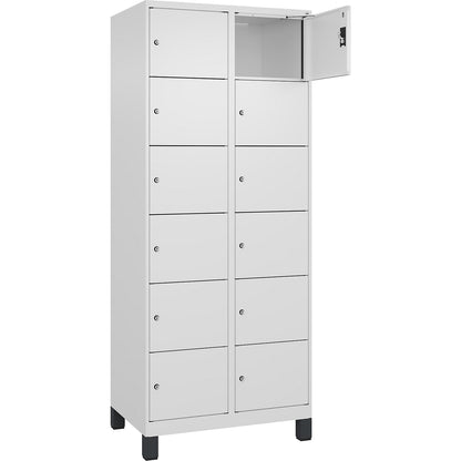 Evolo PLUS 6-fold compartment locker, 2 compartments, white, W 800 mm, 12 compartments, with wide feet, cylinder lock.
