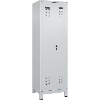 Evolo PLUS clean and dirty locker, 1 compartment, shortened centre divider, light grey, W 600 mm, with wide feet, security rotary bolt.