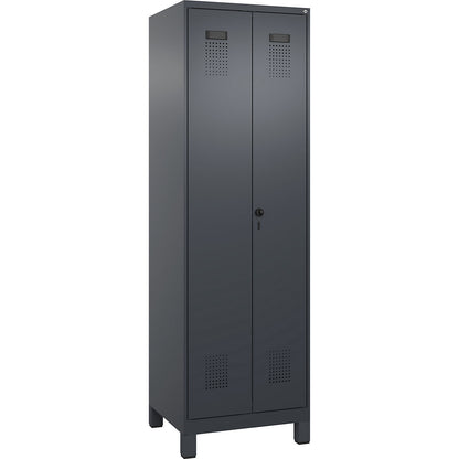 Evolo PLUS clean and dirty locker, 1 compartment, shortened centre divider, grey, W 600 mm, with wide feet, security rotary bolt.