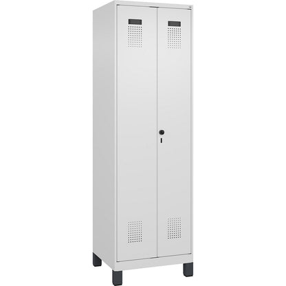 Evolo PLUS clean and dirty locker, 1 compartment, shortened centre divider, white, W 600 mm, with wide feet, security rotary bolt.