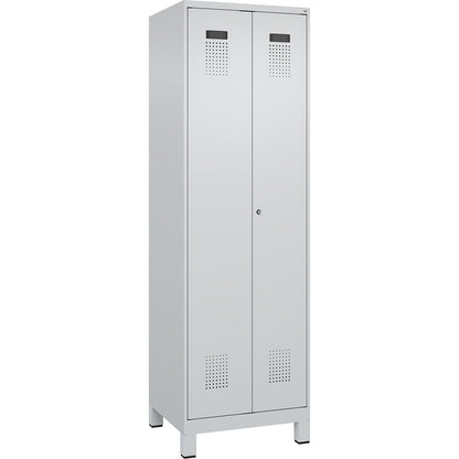 Evolo PLUS clean and dirty locker, 1 compartment, shortened centre divider, light grey, W 600 mm, with wide feet, cylinder lock.