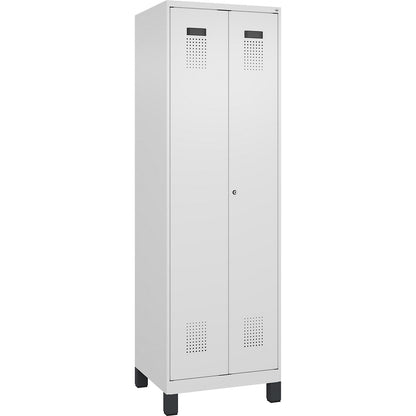 Evolo PLUS clean and dirty locker, 1 compartment, shortened centre divider, white, W 600 mm, with wide feet, cylinder lock.