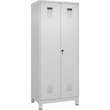 Evolo PLUS clean and dirty locker, 1 compartment, shortened centre divider, light grey, W 800 mm, with wide feet, security rotary bolt.