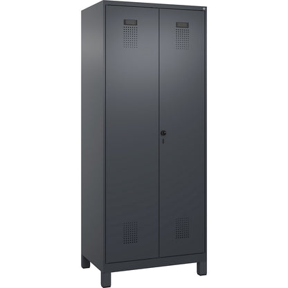 Evolo PLUS clean and dirty locker, 1 compartment, shortened centre divider, grey, W 800 mm, with wide feet, security rotary bolt.