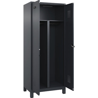 Evolo PLUS clean and dirty locker, 1 compartment, shortened centre divider, grey, W 800 mm, with wide feet, security rotary bolt.