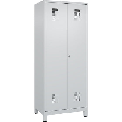 Evolo PLUS clean and dirty locker, 1 compartment, shortened centre divider, light grey, W 800 mm, with wide feet, cylinder lock.