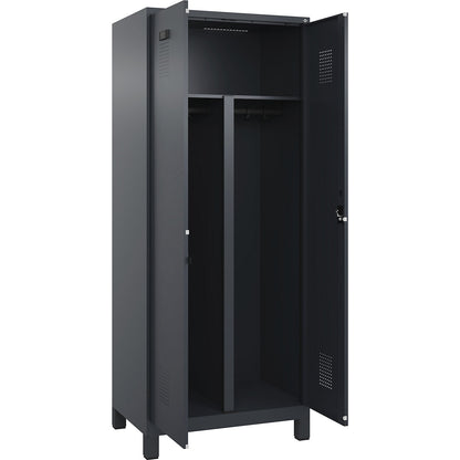 Evolo PLUS clean and dirty locker, 1 compartment, shortened centre divider, grey, W 800 mm, with wide feet, cylinder lock.