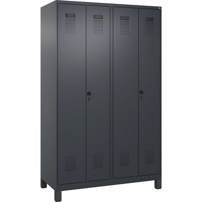 Evolo PLUS clean and dirty locker, 2 compartments, shortened centre divider, grey, W 1200 mm, with wide feet, security rotary bolt.