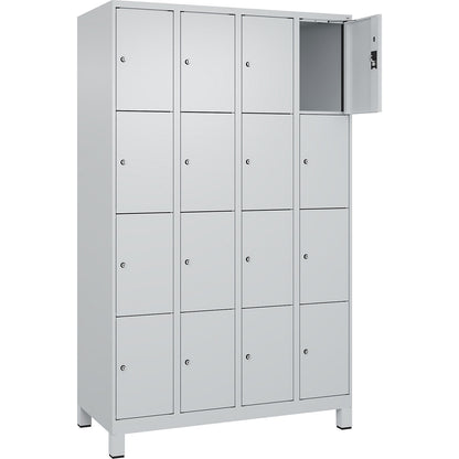 Evolo PLUS 4-fold compartment locker, 4 compartments, light grey, W 1200 mm, 16 compartments, with wide feet, cylinder lock.