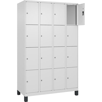 Evolo PLUS 4-fold compartment locker, 4 compartments, white, W 1200 mm, 16 compartments, with wide feet, cylinder lock.