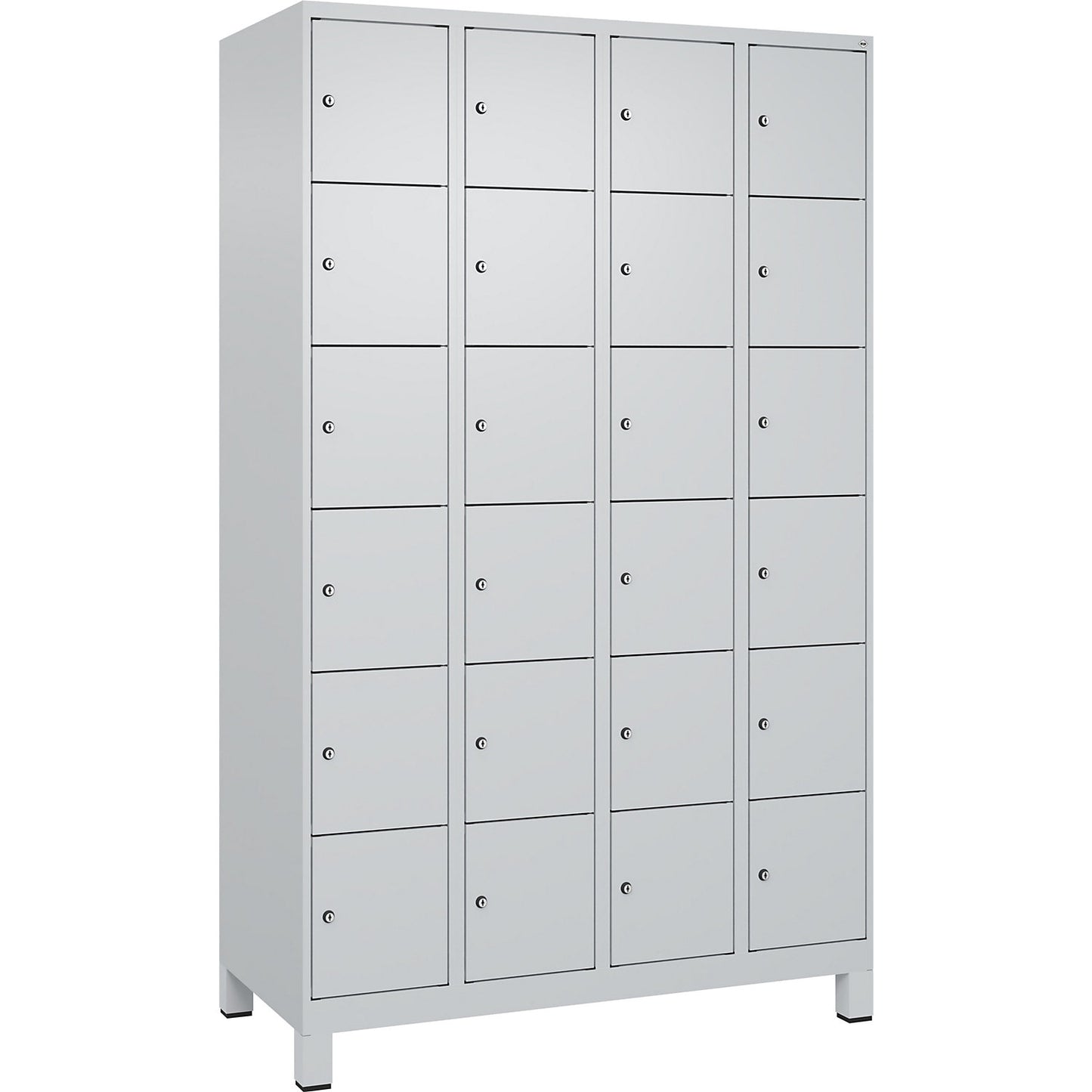Evolo PLUS 6-fold compartment locker, 4 compartments, light grey, W 1200 mm, 24 compartments, with wide feet, cylinder lock.