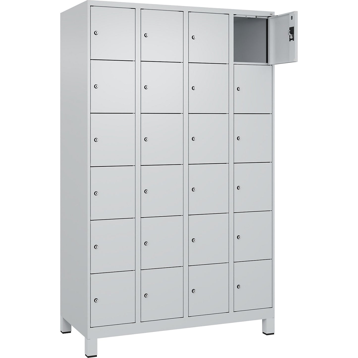 Evolo PLUS 6-fold compartment locker, 4 compartments, light grey, W 1200 mm, 24 compartments, with wide feet, cylinder lock.