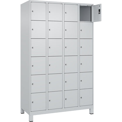 Evolo PLUS 6-fold compartment locker, 4 compartments, light grey, W 1200 mm, 24 compartments, with wide feet, cylinder lock.
