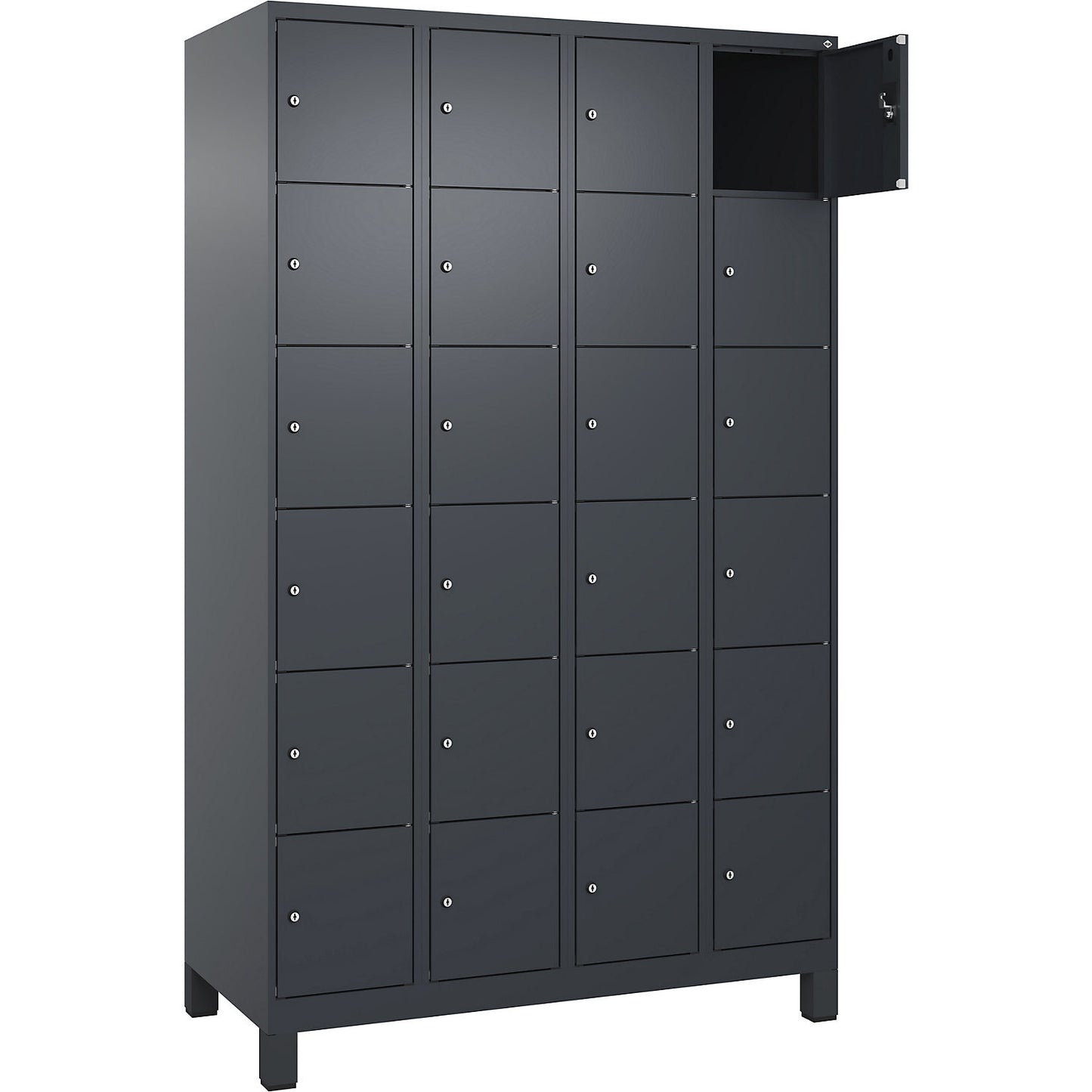 Evolo PLUS 6-fold compartment locker, 4 compartments, grey, W 1200 mm, 24 compartments, with wide feet, cylinder lock.