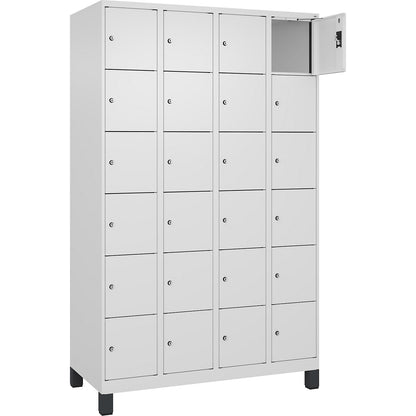 Evolo PLUS 6-fold compartment locker, 4 compartments, white, W 1200 mm, 24 compartments, with wide feet, cylinder lock.
