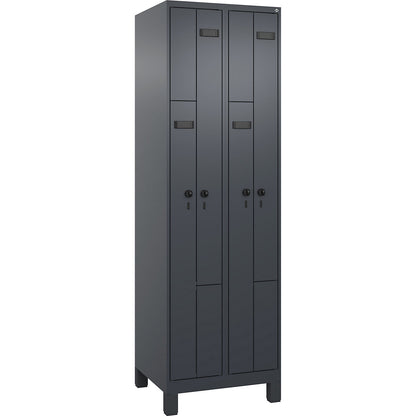 Evolo PLUS Z-locker, 2 compartments, grey, W 600 mm, 4 compartments, with wide feet, security rotary bolt.