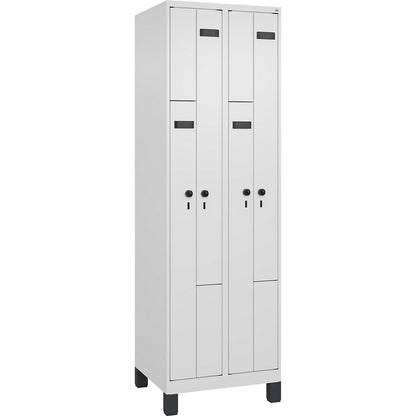 Evolo PLUS Z-locker, 2 compartments, white, W 600 mm, 4 compartments, with wide feet, security rotary bolt.